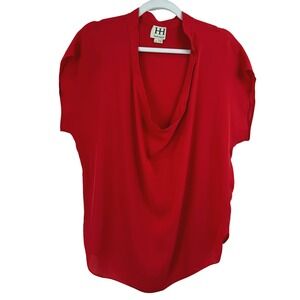 Haute Hippie Red 100% Silk Cap Sleeve DRAPE Neck Blouse Top WOMEN S USA‎